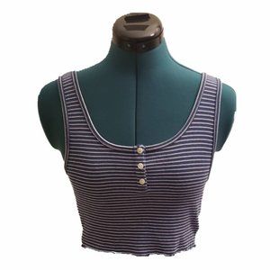 American Eagle Blue/White Striped Crop Tank Top Small